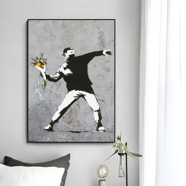 Affiche Banksy lanceur fleurs