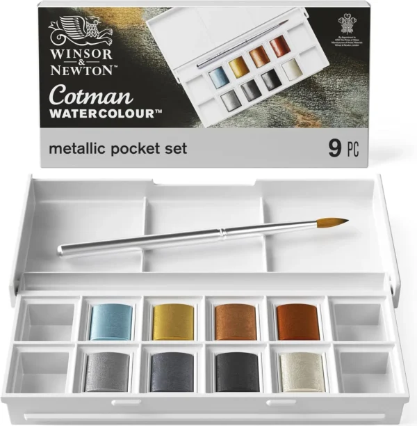 Set aquarelle métallique Cotman Winsor & Newton – Pocket Set 9 pièces
