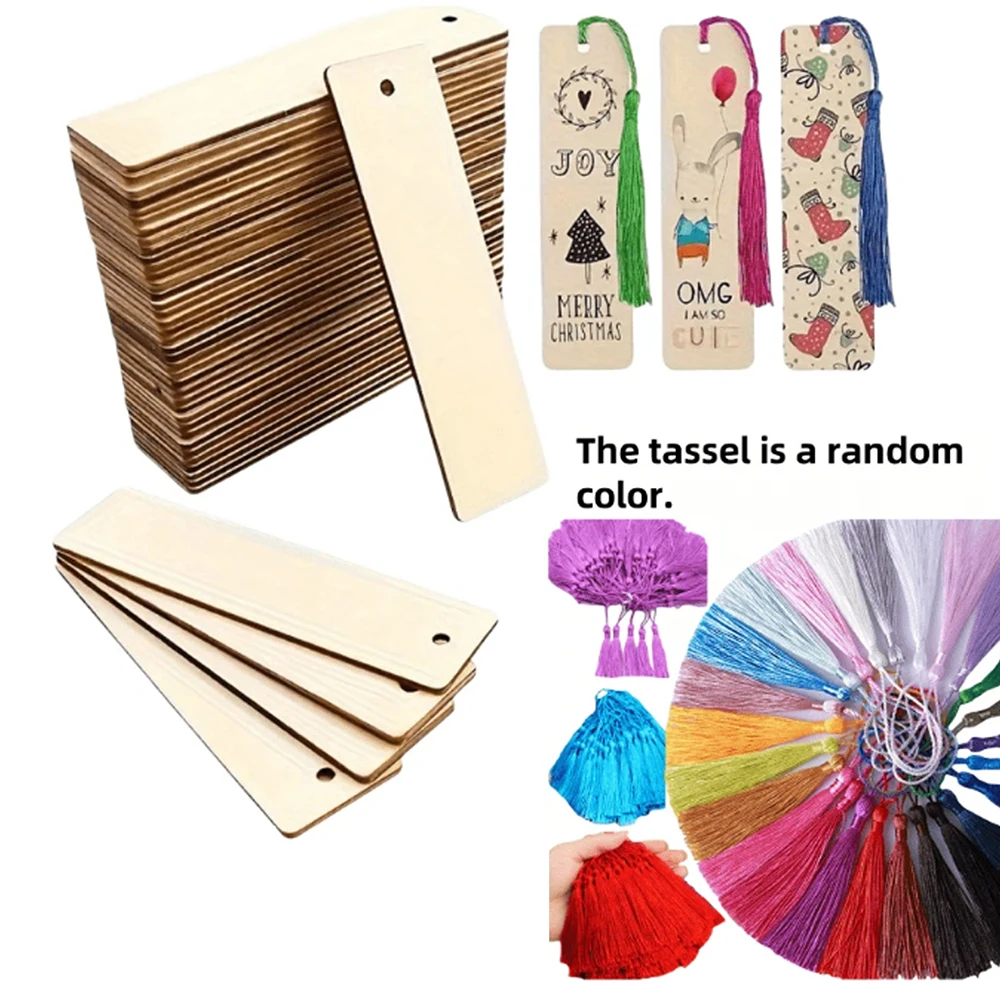 Marque-pages en bois vierges à décorer – Lot avec pompons colorés, à personnaliser pour DIY & cadeaux – Image 5