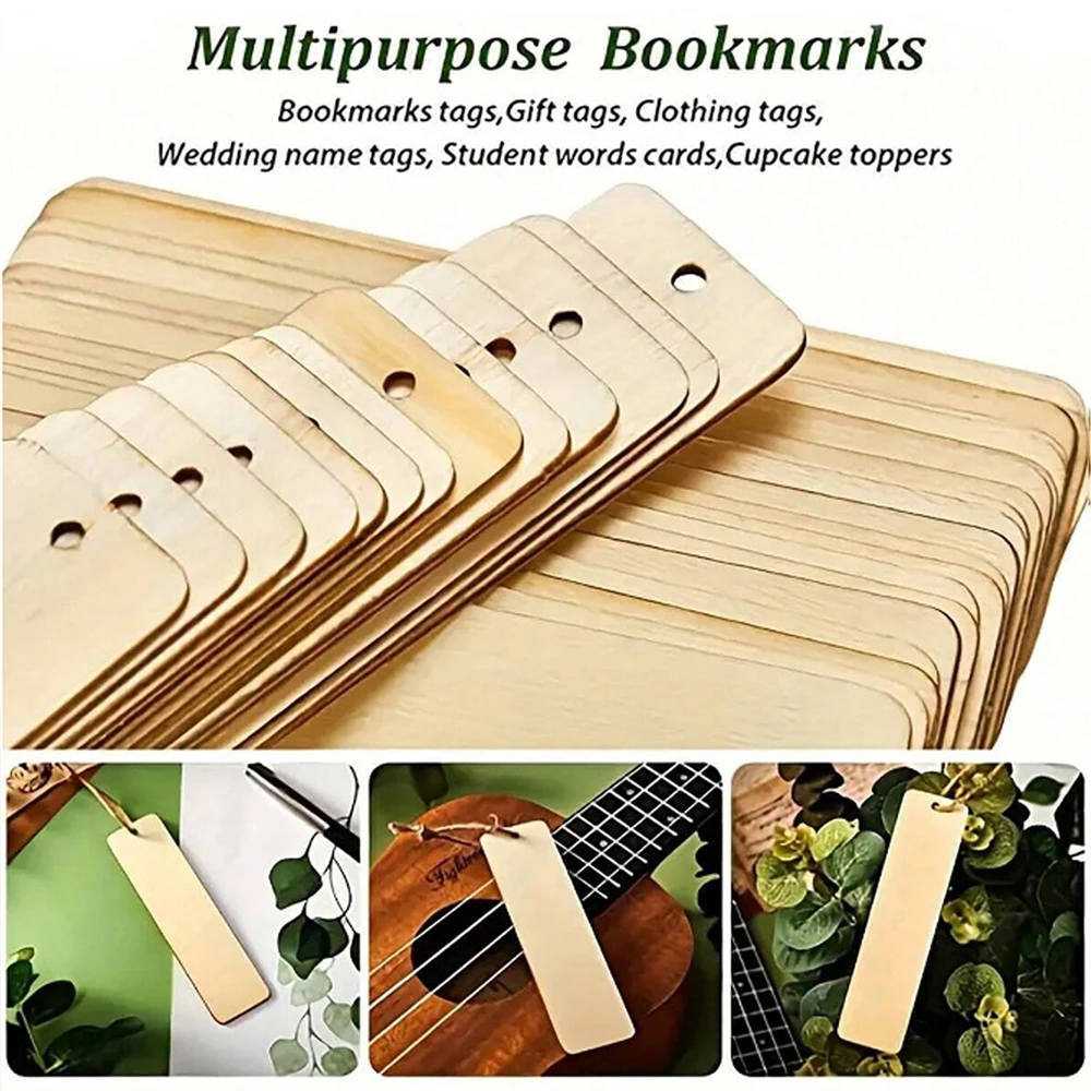 Marque-pages en bois vierges à décorer – Lot avec pompons colorés, à personnaliser pour DIY & cadeaux – Image 4