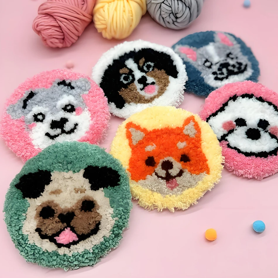 Kit punch needle chats – Set broderie 6 dessous de verre à réaliser soi-même – Image 4