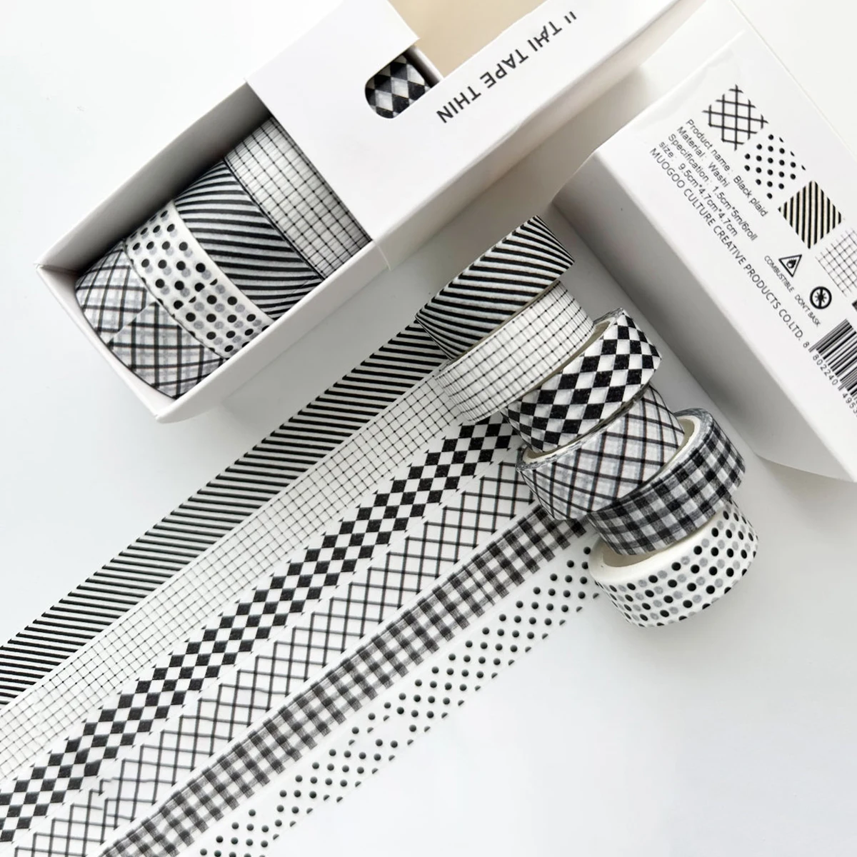 Set de 6 washi tapes à carreaux & pois – Masking tape vintage scrapbooking – Image 6