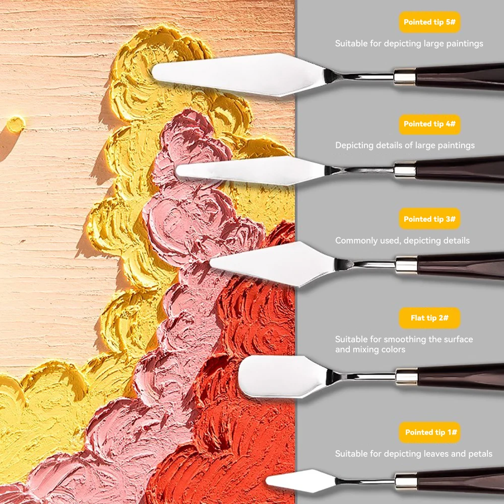 Set de 5 couteaux à peindre – Spatules en acier inoxydable pour peinture à l'huile & acrylique, effets de matière – Image 3