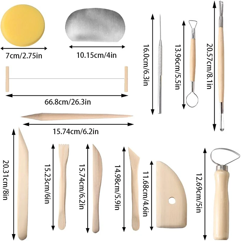 Kit de 13 outils de poterie & modelage – Set d'outils pour argile, sculpture et céramique – Image 6