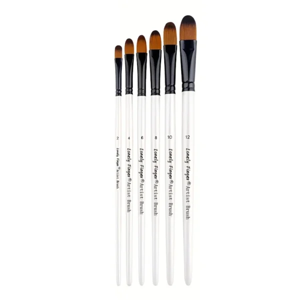 Set de 6 pinceaux langue de chat – Poils nylon, tailles n°2 à 12 pour acrylique, huile & aquarelle