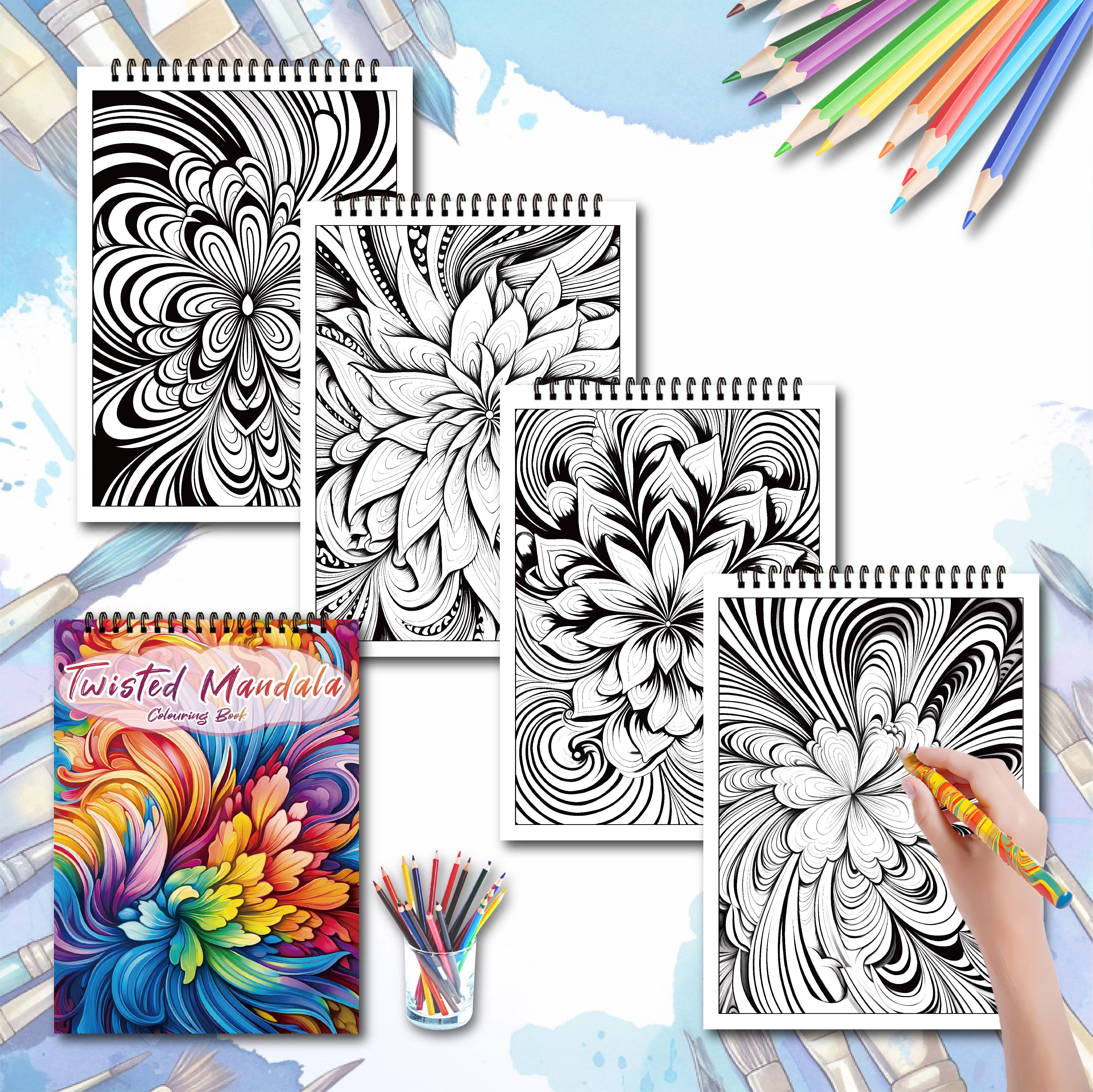 Lot de 3 carnets de coloriage anti-stress adultes – Mandalas, lune fleurie & chefs-d'œuvre, 90 dessins – Image 5