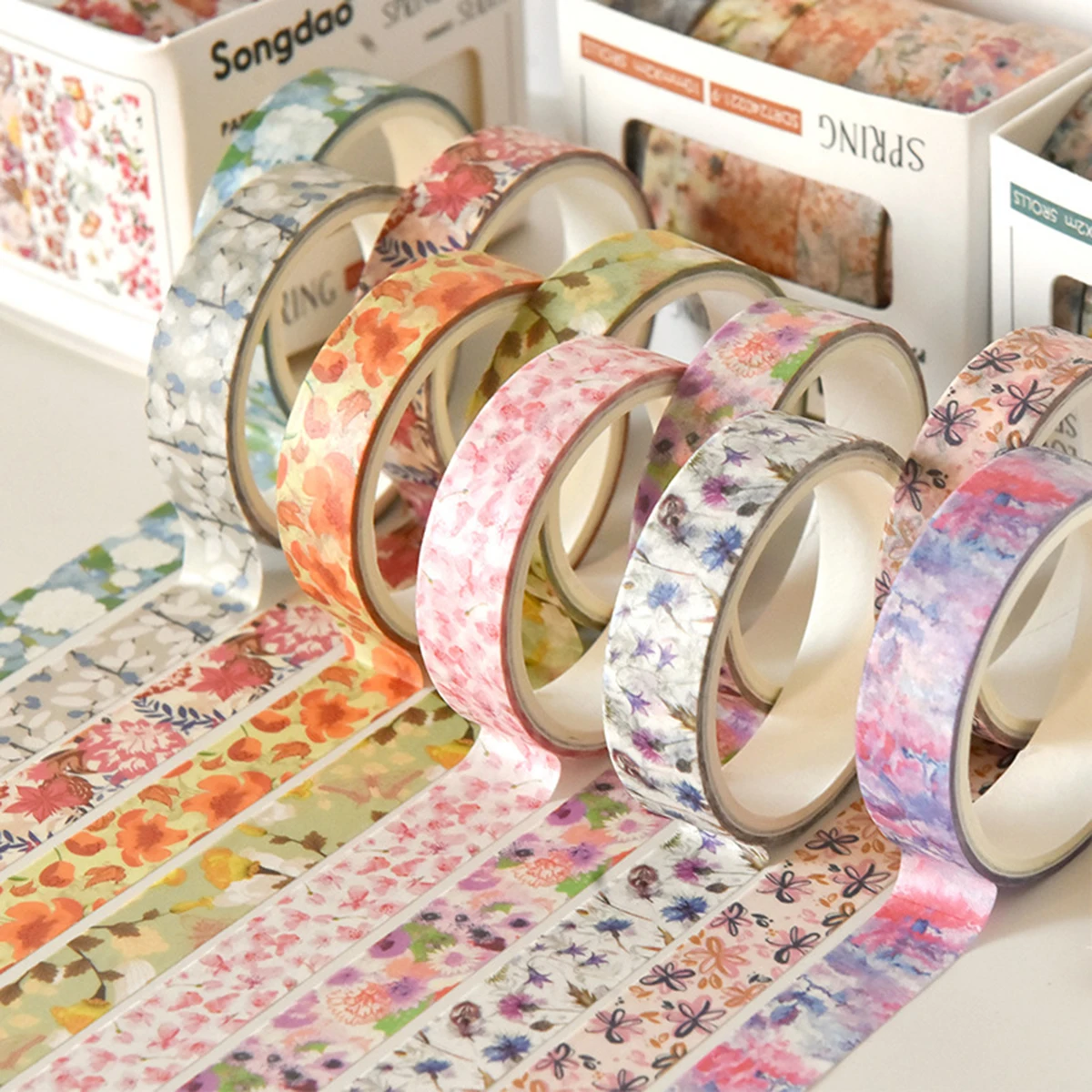 Set de 5 rubans washi tape fleuris – Masking tape décoratif floral pour scrapbooking & bullet journal – Image 4