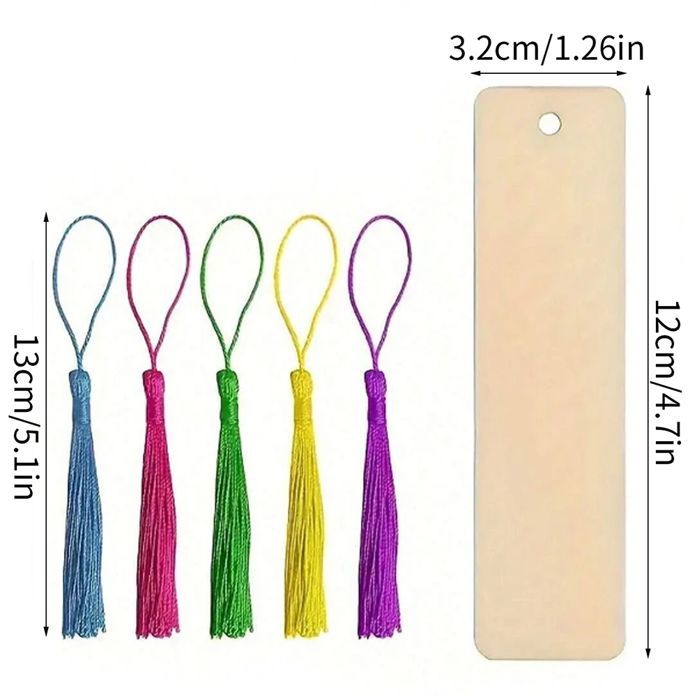 Marque-pages en bois vierges à décorer – Lot avec pompons colorés, à personnaliser pour DIY & cadeaux – Image 6