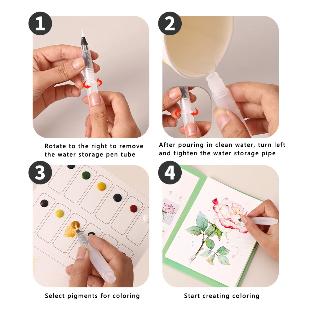 Kit d'aquarelle tout-en-un – Livret de 6 modèles à peindre avec godets de couleurs & pinceau – Image 3