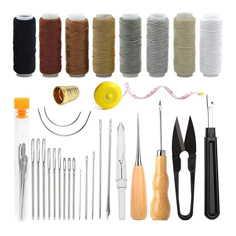 Kit de couture cuir complet – Fil ciré, alênes, aiguilles courbes & ciseaux pour maroquinerie et réparation – Image 6