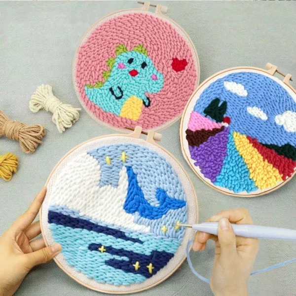 Kit punch needle débutant motif animal – Set de broderie complet avec cadre, fils & aiguille