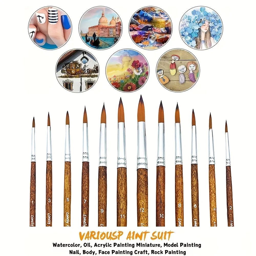 Set de 12 pinceaux ronds – Poils nylon souple, tailles n°1 à 12 - Aquarelle, acrylique, huile & gouache – Image 5