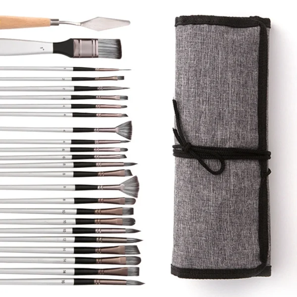 Kit 24 pinceaux peinture + pochette – Huile, acrylique
