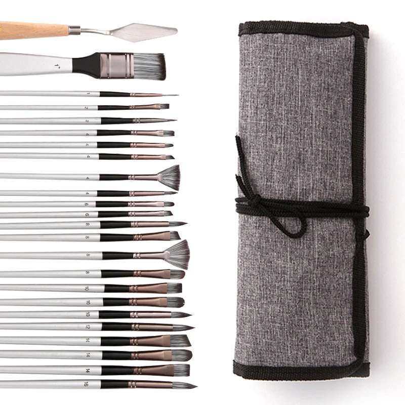 Kit 24 pinceaux peinture + pochette – Huile, acrylique