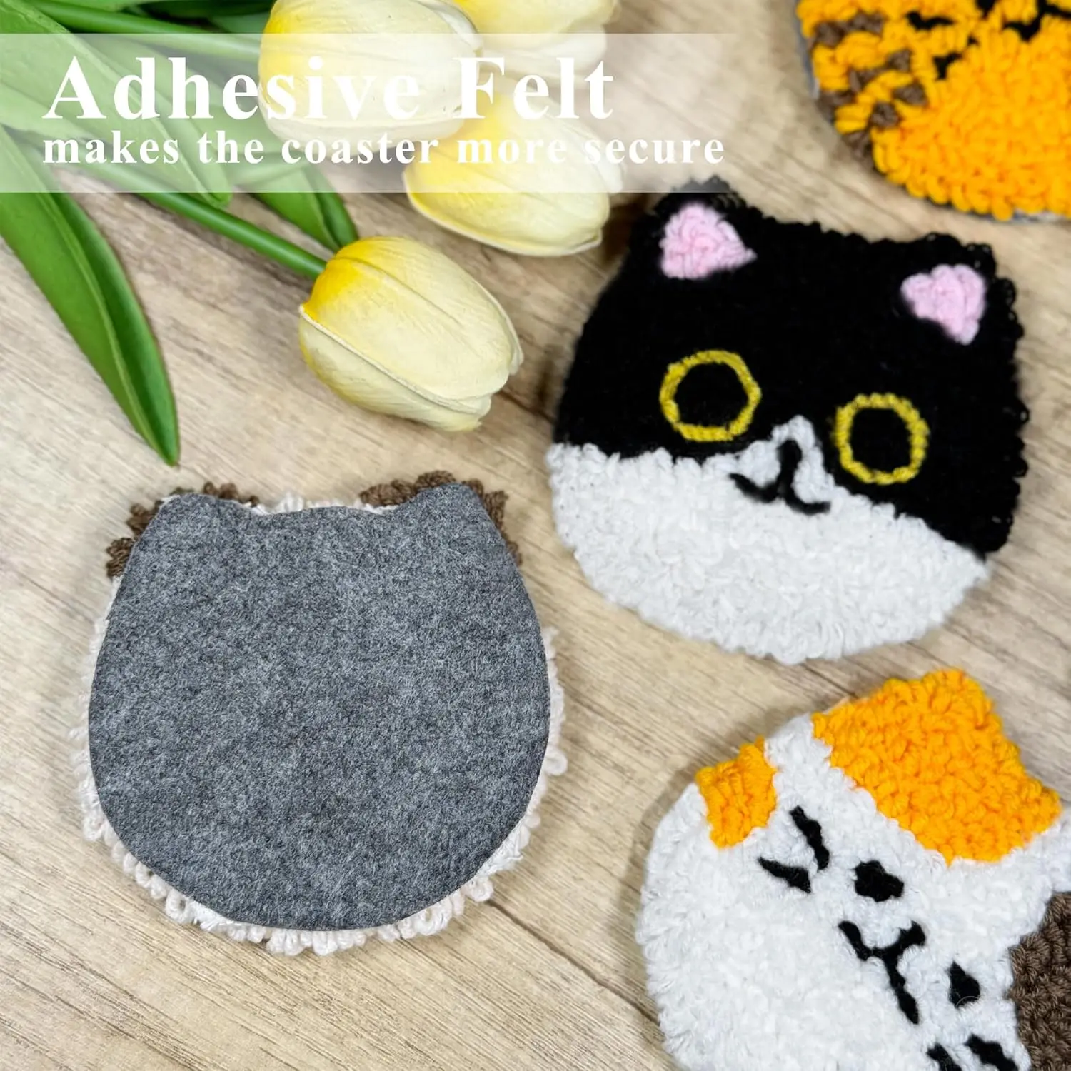Kit punch needle chats – Set broderie 6 dessous de verre à réaliser soi-même – Image 3