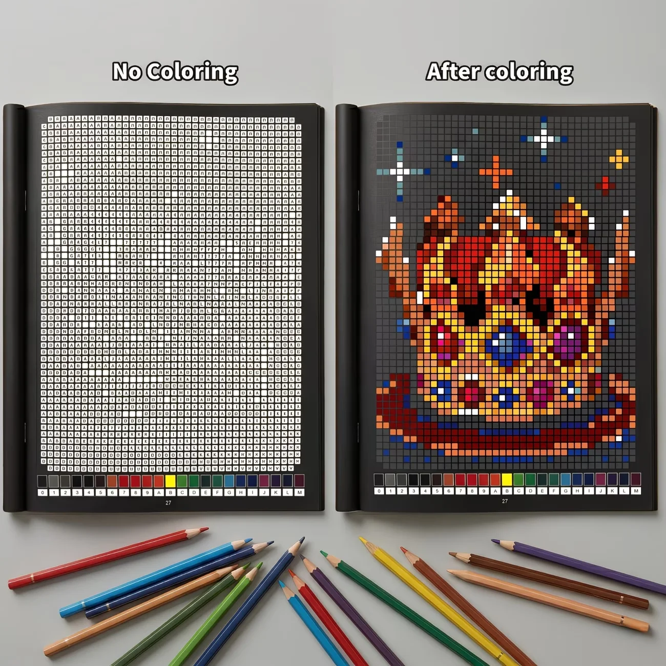 Livre de coloriage pixel art par numéros pour adultes – 32 pages anti-stress, motifs mystère à révéler – Image 3