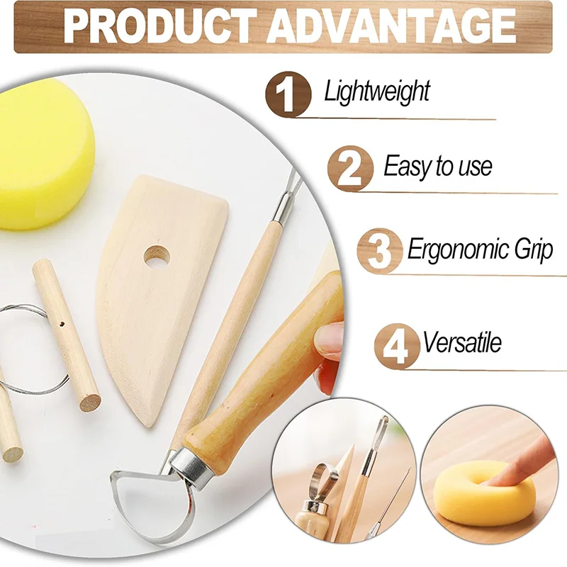 Kit de 13 outils de poterie & modelage – Set d'outils pour argile, sculpture et céramique – Image 5