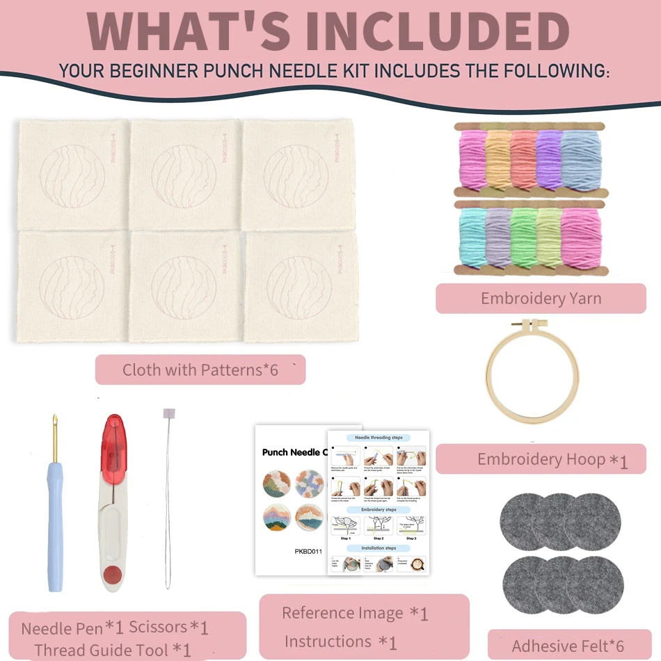 Kit punch needle chats – Set broderie 6 dessous de verre à réaliser soi-même – Image 5