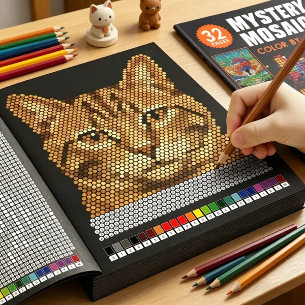 Livre de coloriage pixel art par numéros pour adultes – 32 pages anti-stress, motifs mystère à révéler