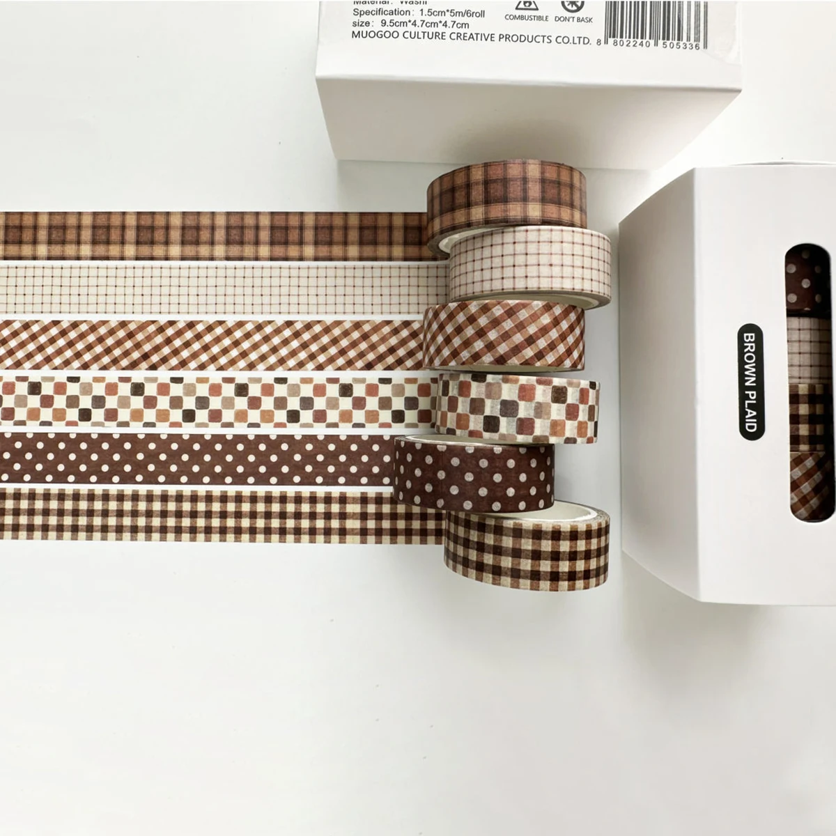 Set de 6 washi tapes à carreaux & pois – Masking tape vintage scrapbooking – Image 3