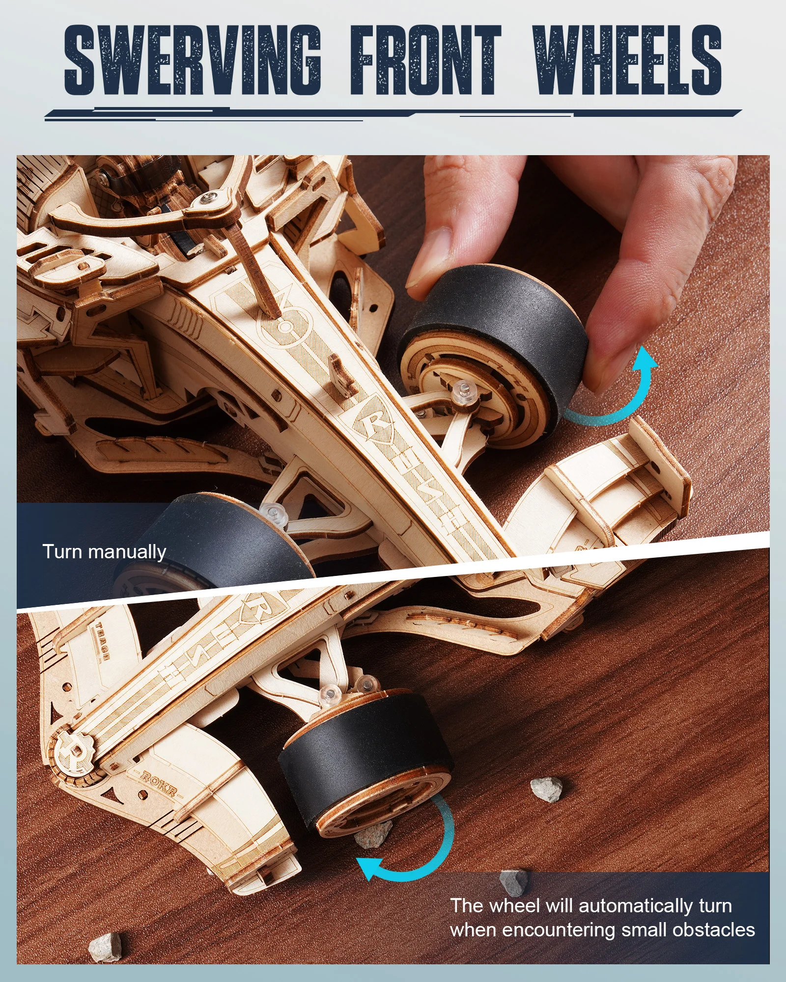Puzzle 3D en bois à assembler – Maquette voiture de course avec moteur mécanique – Image 5