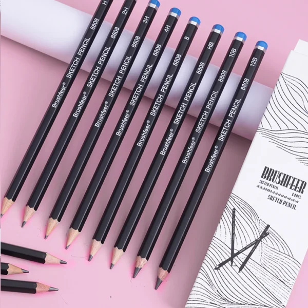 Ensemble de 14 crayons à dessin graphite 4H-14B – Kit croquis professionnel