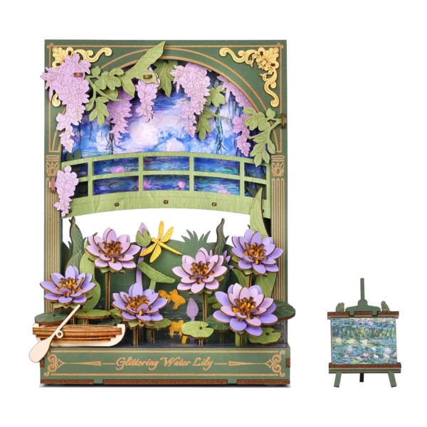 Puzzle 3D en bois à assembler – Tableau floral nénuphars avec éclairage LED