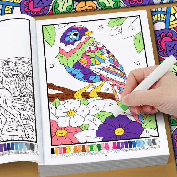 Livre de coloriage par numéros pour adultes – 32 pages anti-stress, motifs floraux & mandalas