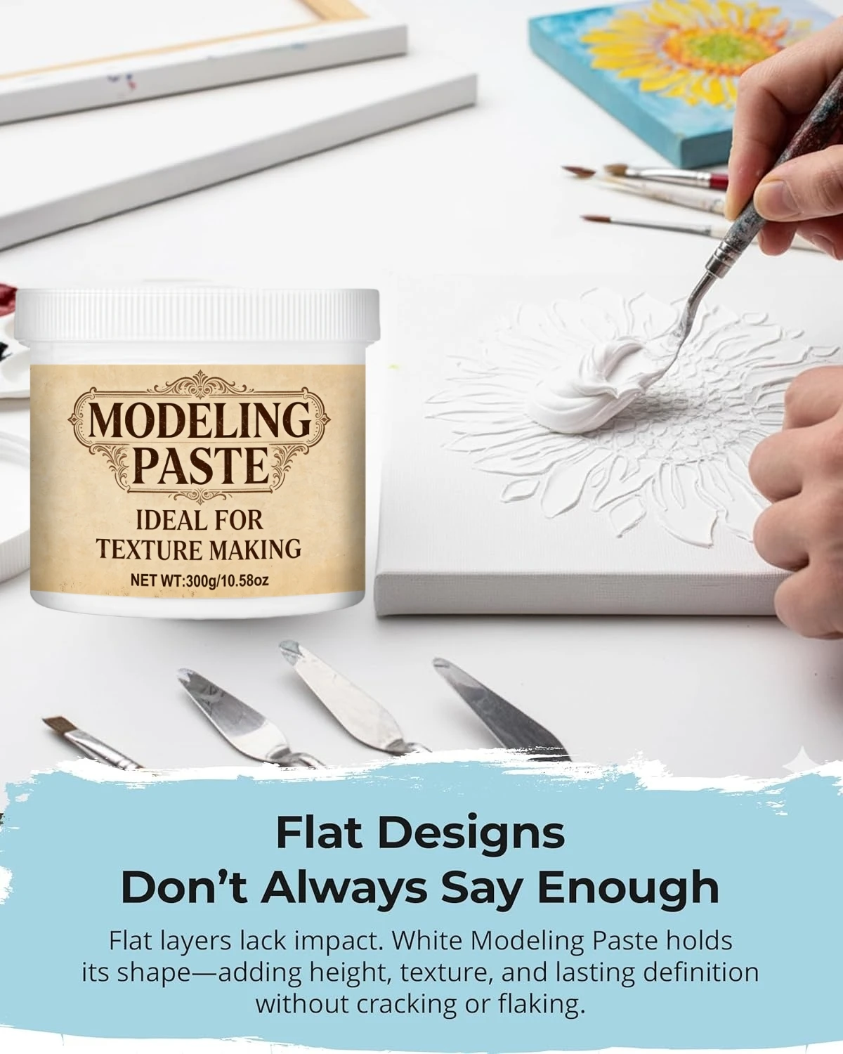 Modeling paste blanc 300g – Medium de texture peinture, relief & effets matière | 5 poches à douille incluses – Image 3
