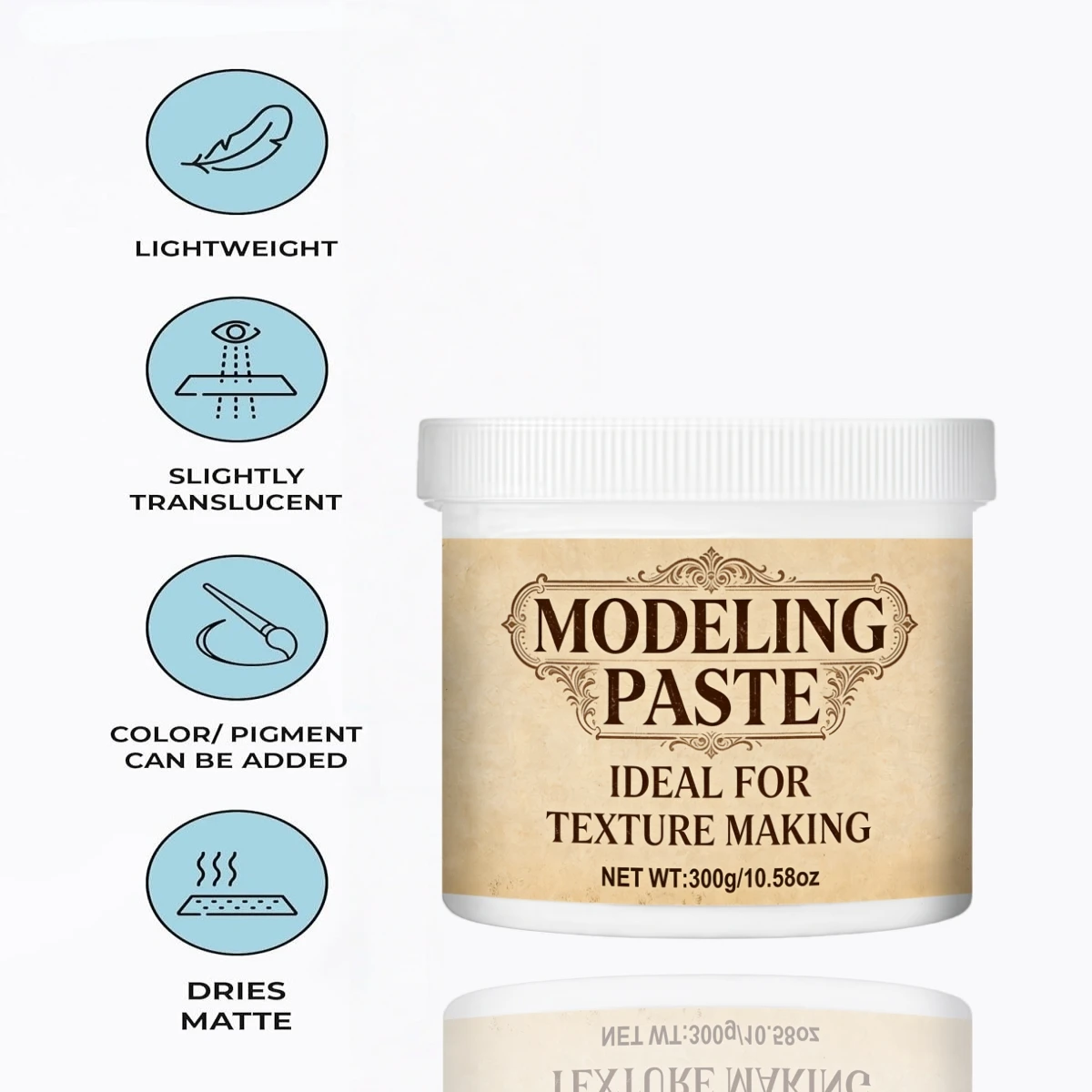 Modeling paste blanc 300g – Medium de texture peinture, relief & effets matière | 5 poches à douille incluses – Image 2