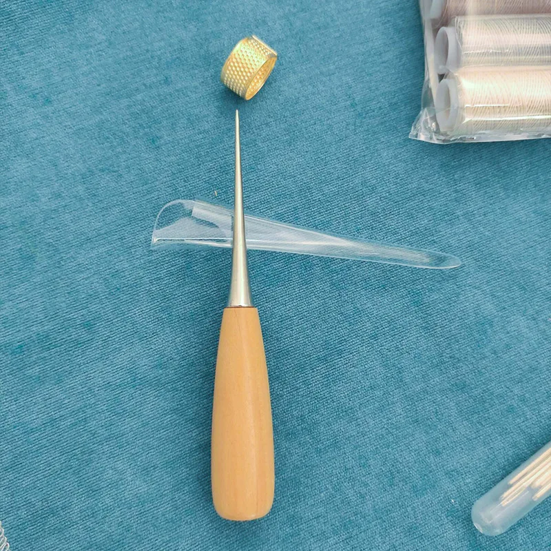 Kit de couture cuir complet – Fil ciré, alênes, aiguilles courbes & ciseaux pour maroquinerie et réparation – Image 3