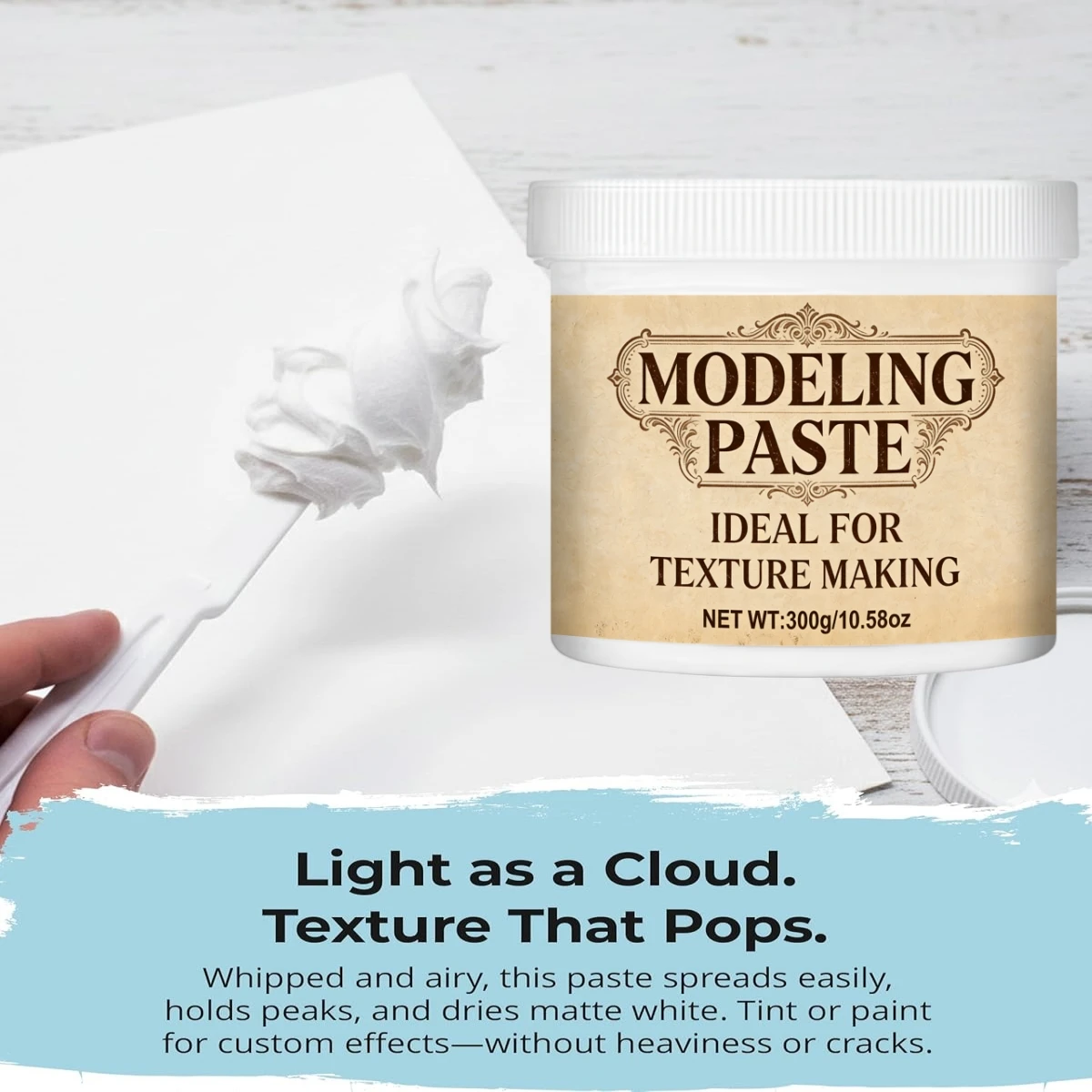 Modeling paste blanc 300g – Medium de texture peinture, relief & effets matière | 5 poches à douille incluses – Image 5