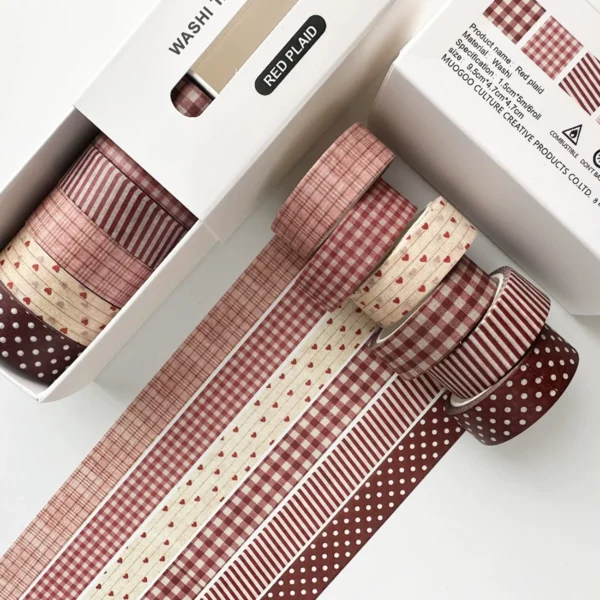 Set de 6 washi tapes à carreaux & pois – Masking tape vintage scrapbooking