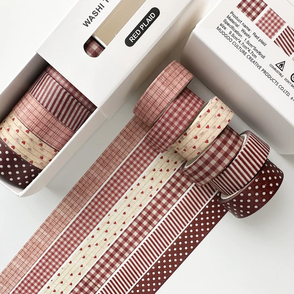 Set de 6 washi tapes à carreaux & pois – Masking tape vintage scrapbooking