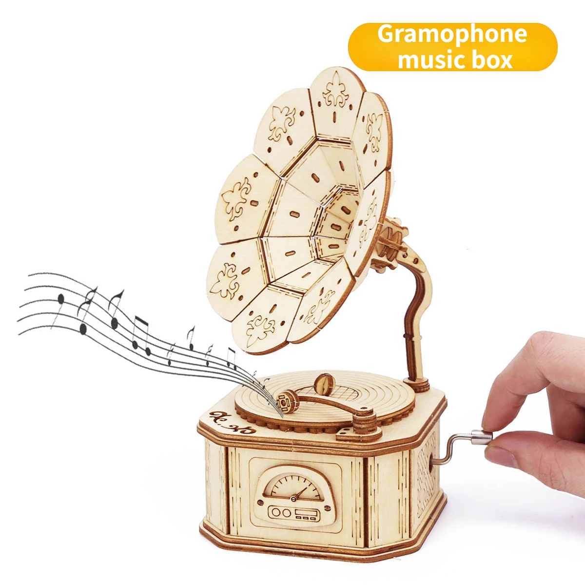 Puzzle 3D en bois à assembler – Boîte à musique gramophone vintage – Image 2