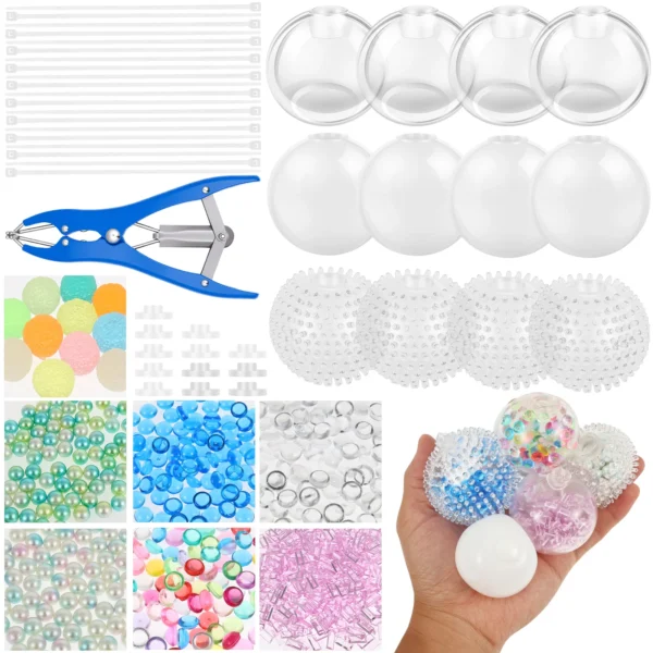 Kit de fabrication de balles anti-stress DIY – Coques à remplir, perles & outil, loisir créatif adulte