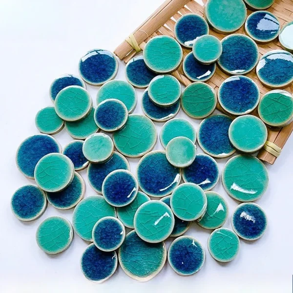 Mosaïque ronde bleu verte céramique