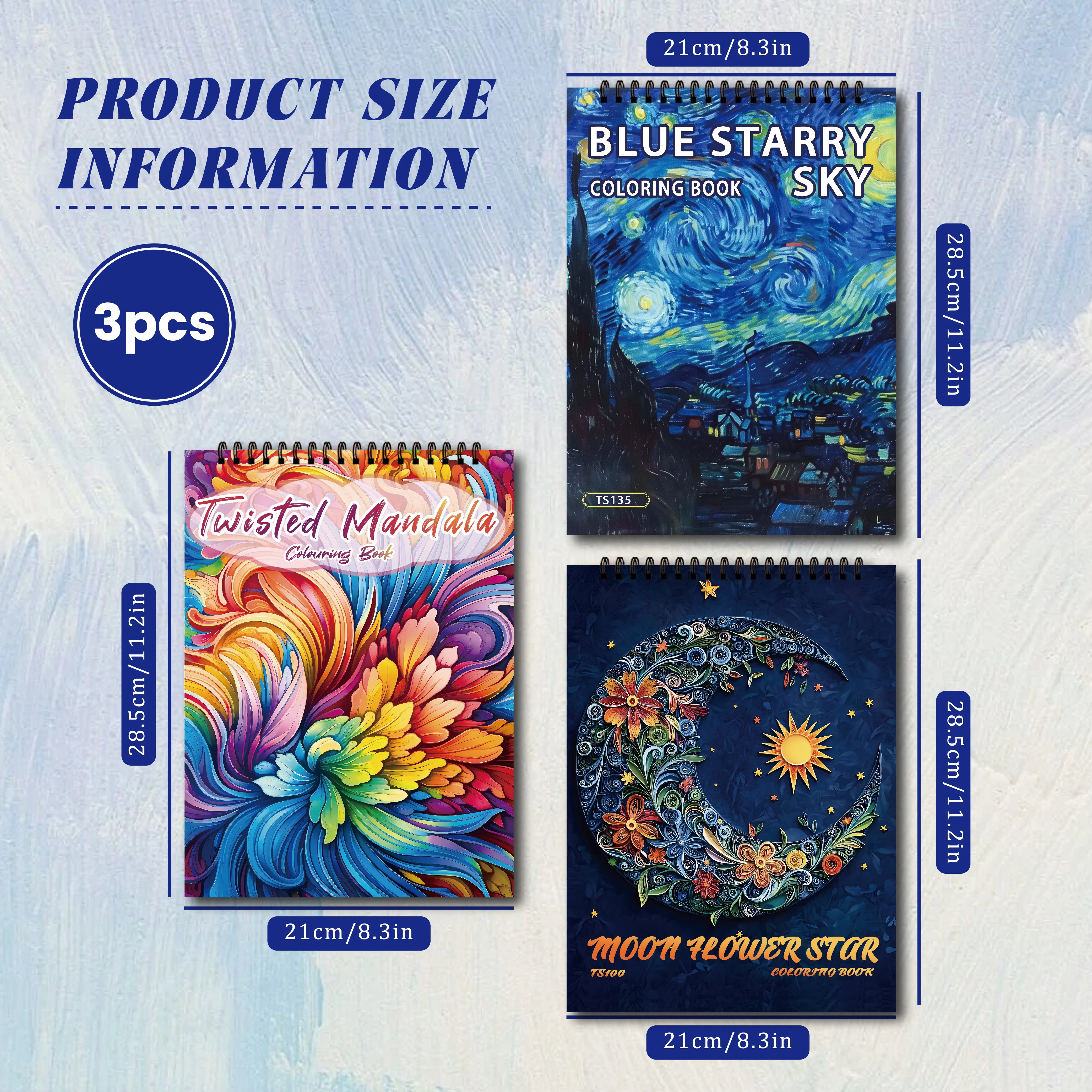 Lot de 3 carnets de coloriage anti-stress adultes – Mandalas, lune fleurie & chefs-d'œuvre, 90 dessins – Image 3