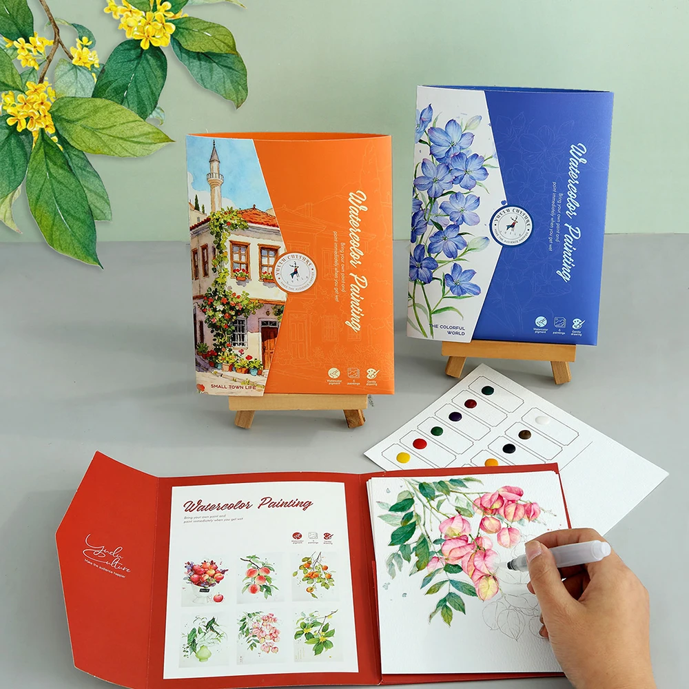 Kit d'aquarelle tout-en-un – Livret de 6 modèles à peindre avec godets de couleurs & pinceau – Image 6